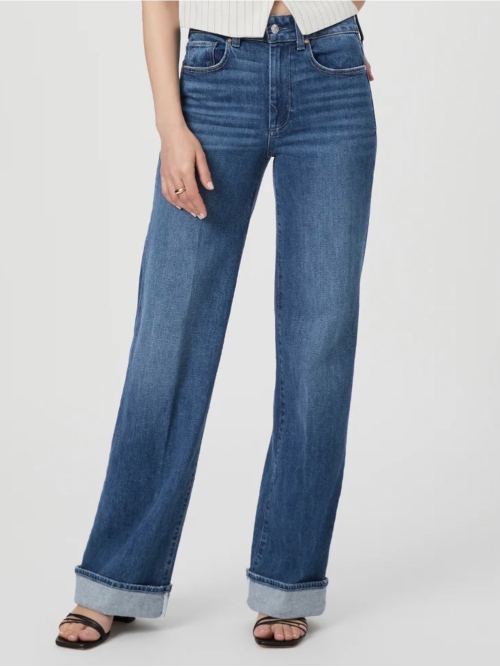 PAIGE Sasha Wide Leg Cuffed Jeans Nadira Medium Wash Blue Size 28